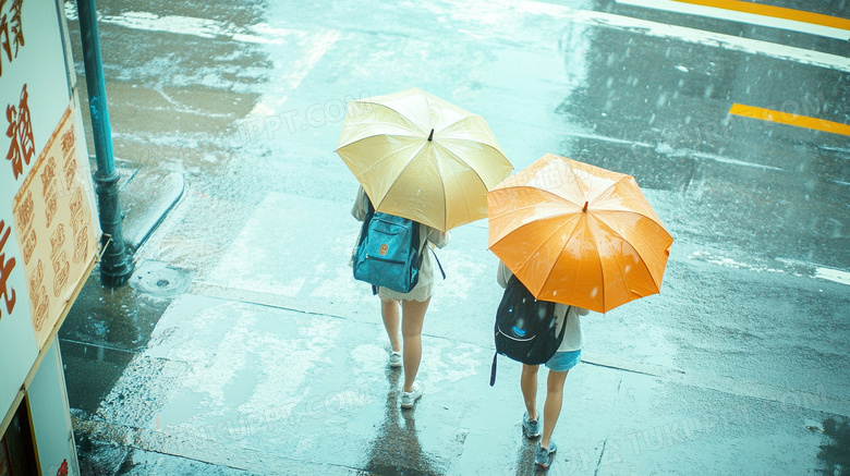 在雨天的街道打伞撑伞图片