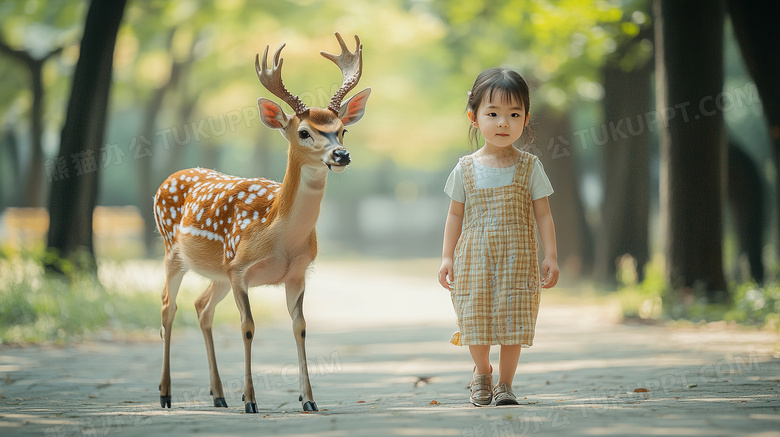 可爱的孩子与小鹿图片