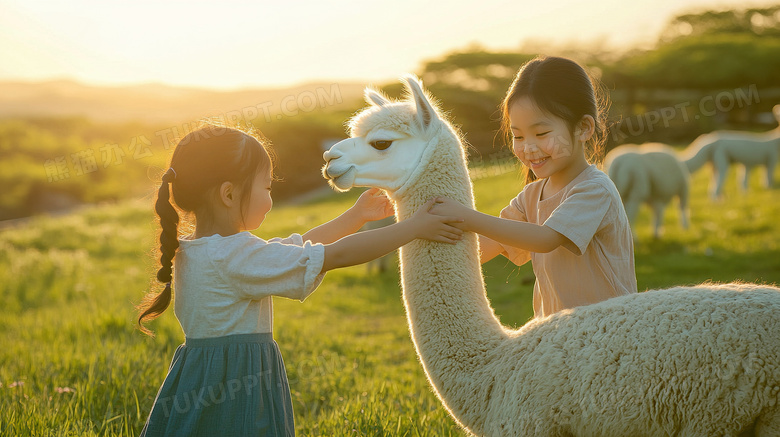 可爱的孩子与羊驼图片