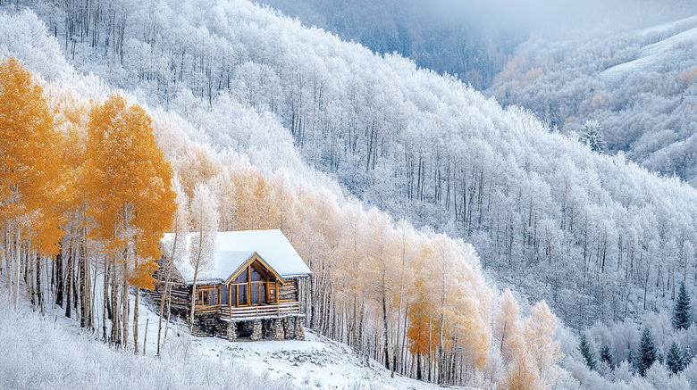 冬季雪景雪中白桦林图片