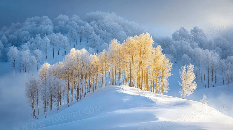 冬季雪景雪中白桦林图片