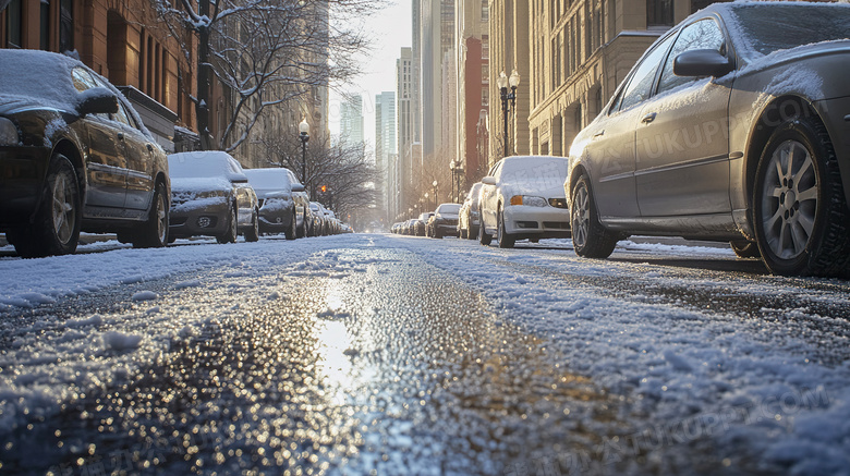 冬天结冰的城市道路图片