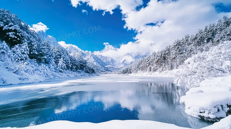 冬季雪景冰雪风光高山湖泊雪景图片