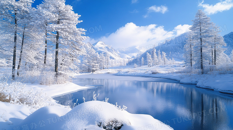 冬季雪景冰雪风光高山湖泊雪景图片