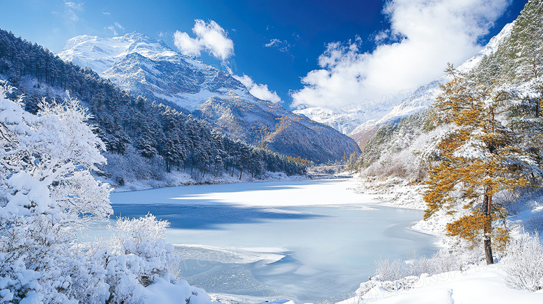 冬季雪景冰雪风光高山湖泊雪景图片