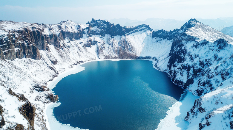 冬季雪景雪山湖泊雪山火山口风光图片