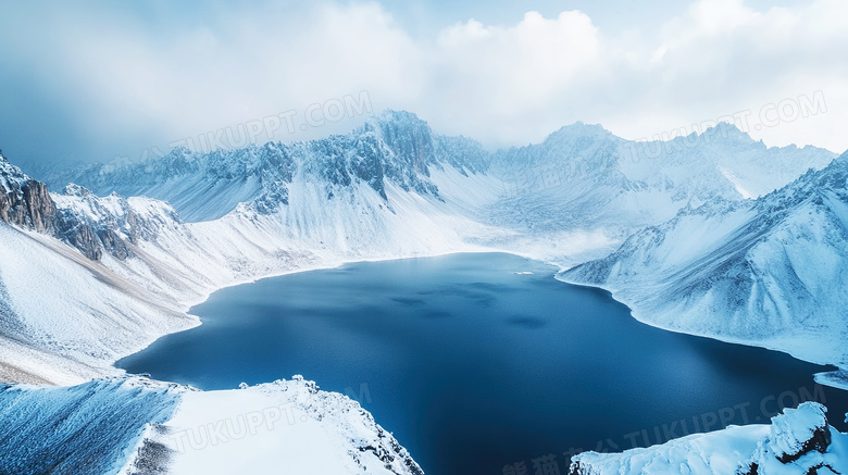 冬季雪景雪山湖泊雪山火山口风光图片