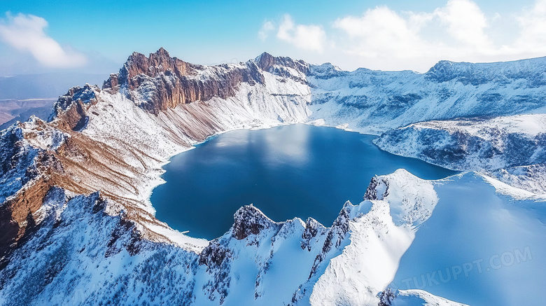 冬季雪景雪山湖泊雪山火山口风光图片