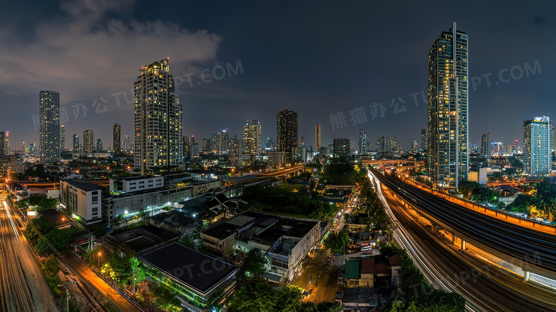 霓虹灯城市高楼夜景夜晚图片