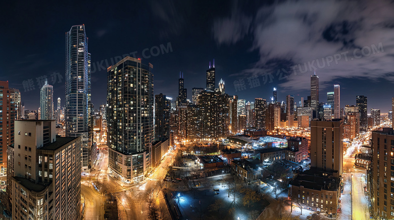 高楼大厦城市夜景美丽风景夜晚图片