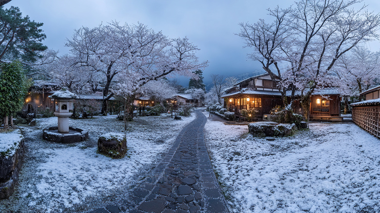 冬天度假村雪地旅游风景图片