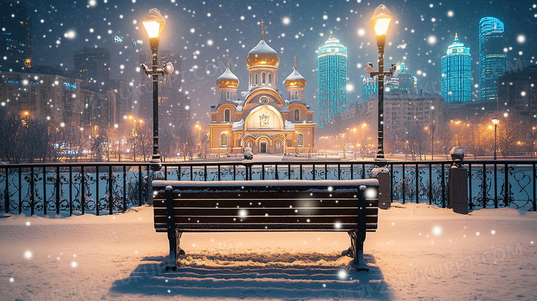 冬天长椅雪景旅游度假图片