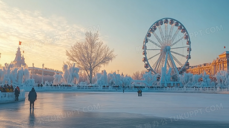 冬天摩天轮雪景旅游度假图片