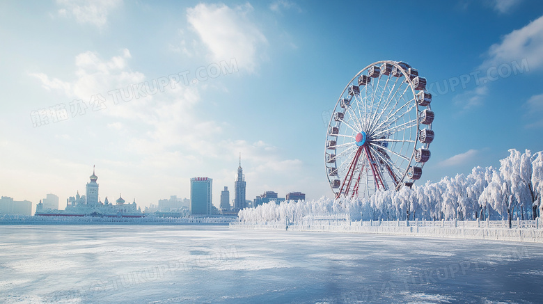 冬天摩天轮雪景旅游度假图片