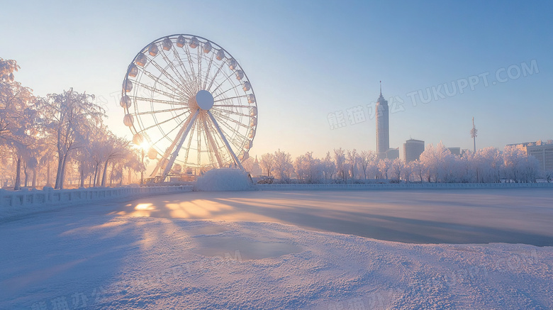 冬天摩天轮雪景旅游度假图片