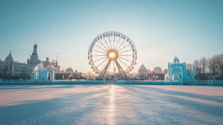 冬天摩天轮雪景旅游度假图片