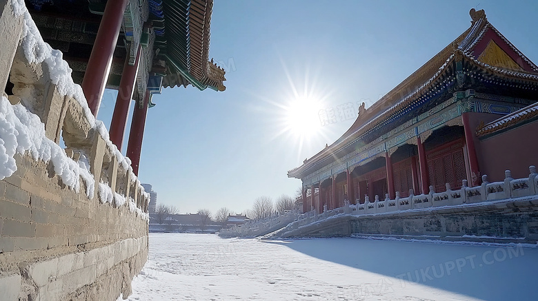 旅游景点故宫古建筑雪景图片