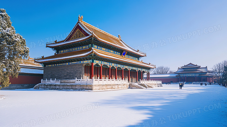 旅游景点故宫古建筑雪景图片