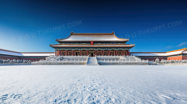 旅游景点故宫古建筑雪景图片