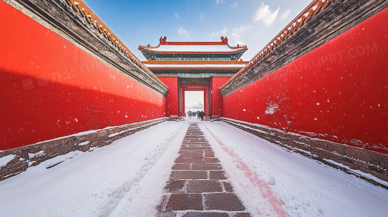 旅游景点故宫古建筑雪景图片