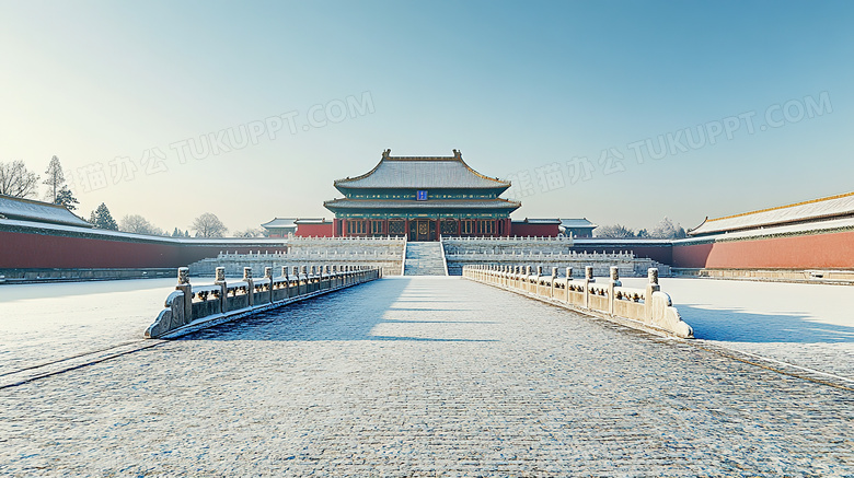 旅游景点故宫古建筑雪景图片