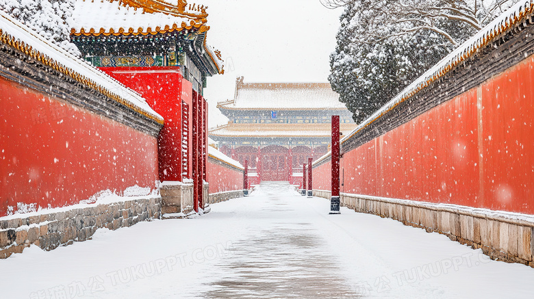 旅游景点故宫古建筑雪景图片