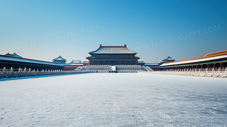 旅游景点故宫古建筑雪景图片