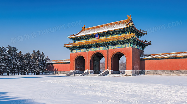 旅游景点故宫古建筑雪景图片