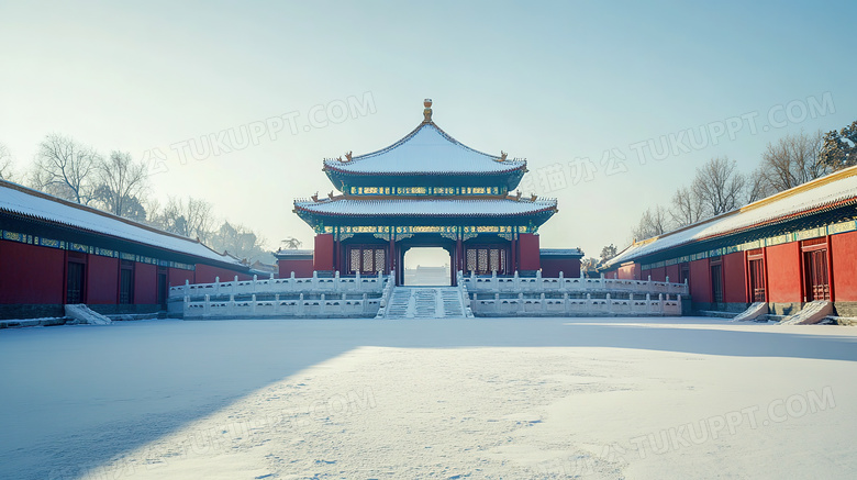 旅游景点故宫古建筑雪景图片