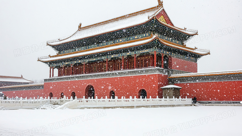 旅游景点故宫古建筑雪景图片