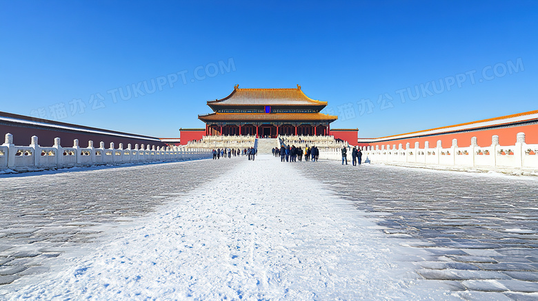 旅游景点故宫古建筑雪景图片