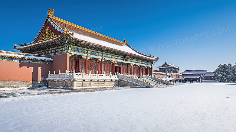 旅游景点故宫古建筑雪景图片