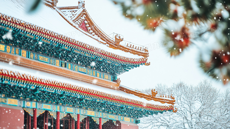 旅游景点故宫古建筑雪景图片