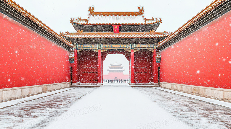 旅游景点故宫古建筑雪景图片