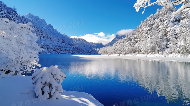 冬季旅游胜地九寨沟景区雪景图片