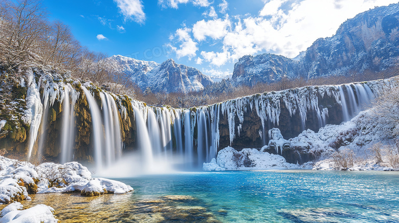 冬季旅游胜地九寨沟景区雪景图片