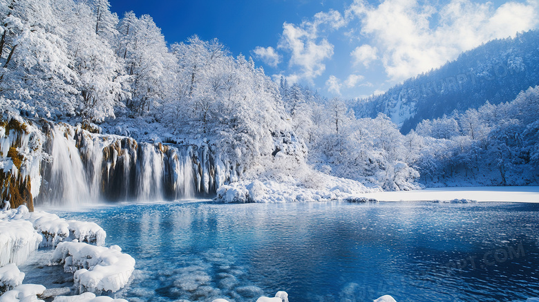 冬季旅游胜地九寨沟景区雪景图片