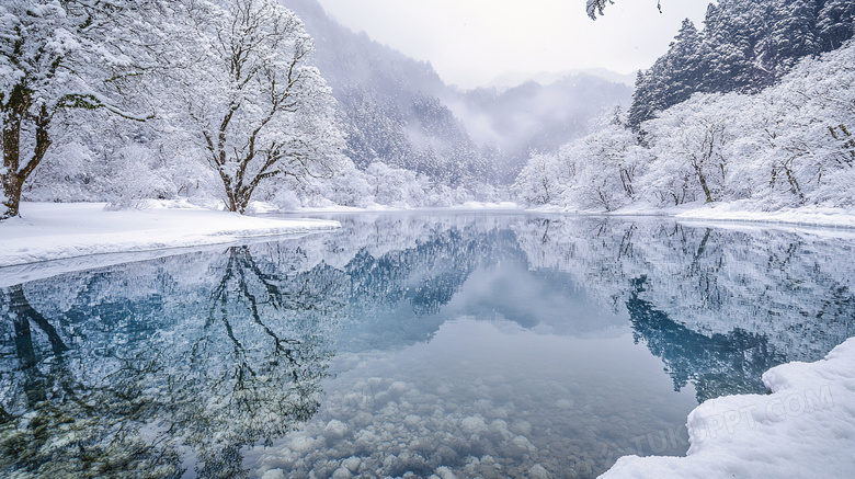 冬季旅游胜地九寨沟景区雪景图片