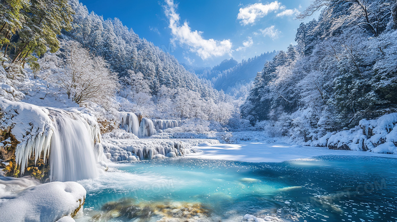 冬季旅游胜地九寨沟景区雪景图片