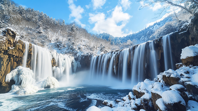 冬季旅游胜地九寨沟景区雪景图片