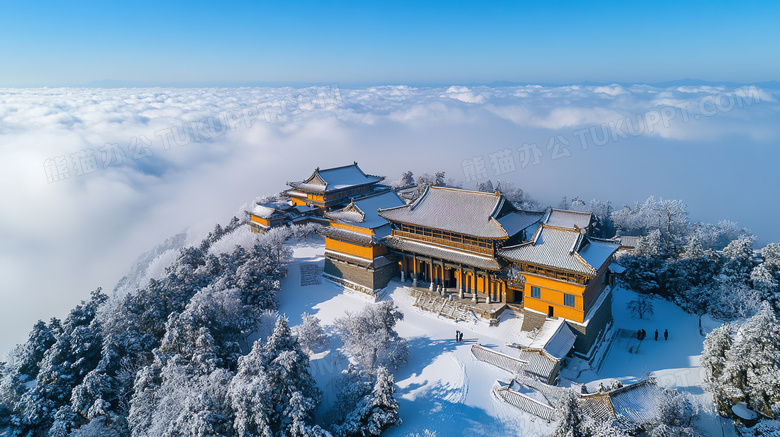 冬季旅游胜地武当山景区雪景概念图片