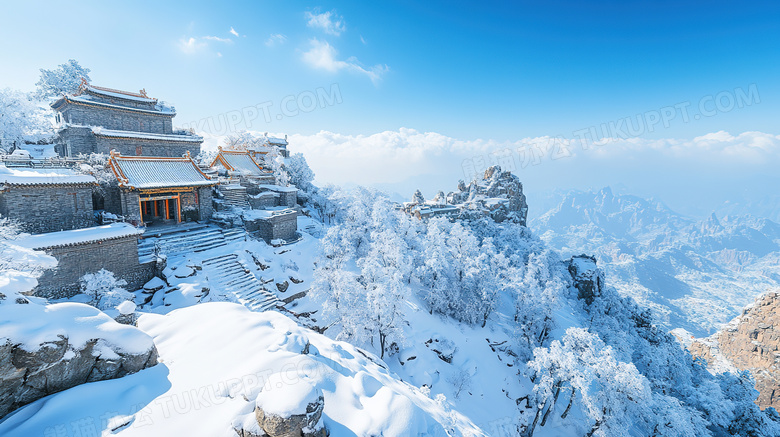 冬季旅游胜地武当山景区雪景概念图片