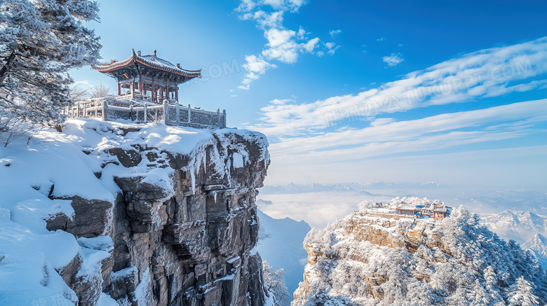 冬季旅游胜地武当山景区雪景概念图片