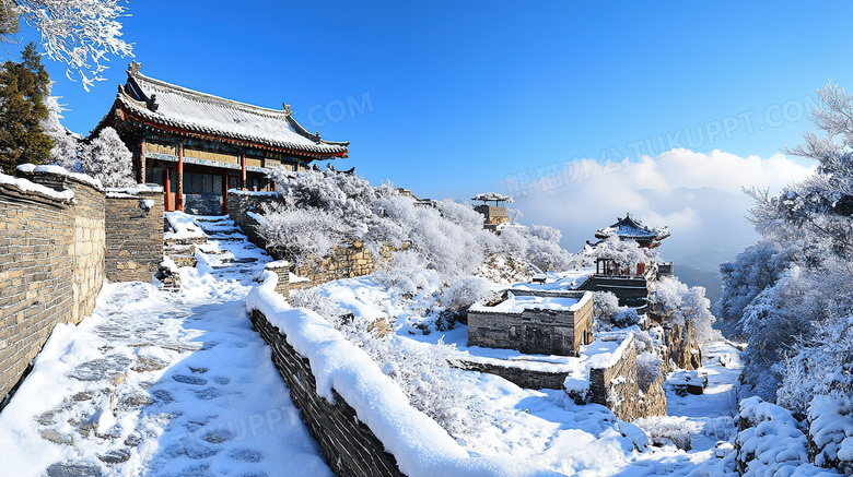 冬季旅游胜地武当山景区雪景概念图片