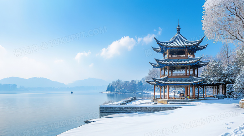 冬季旅游景区杭州西湖雪景概念图片