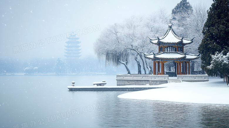 冬季旅游景区杭州西湖雪景概念图片