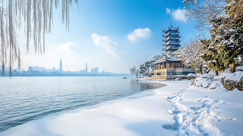 冬季旅游景区杭州西湖雪景概念图片