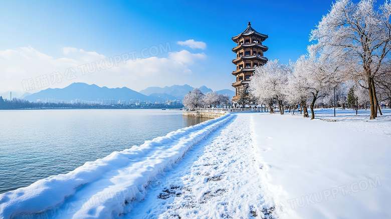 冬季旅游景区杭州西湖雪景概念图片