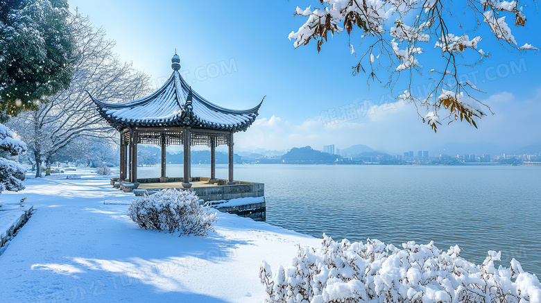 冬季旅游景区杭州西湖雪景概念图片