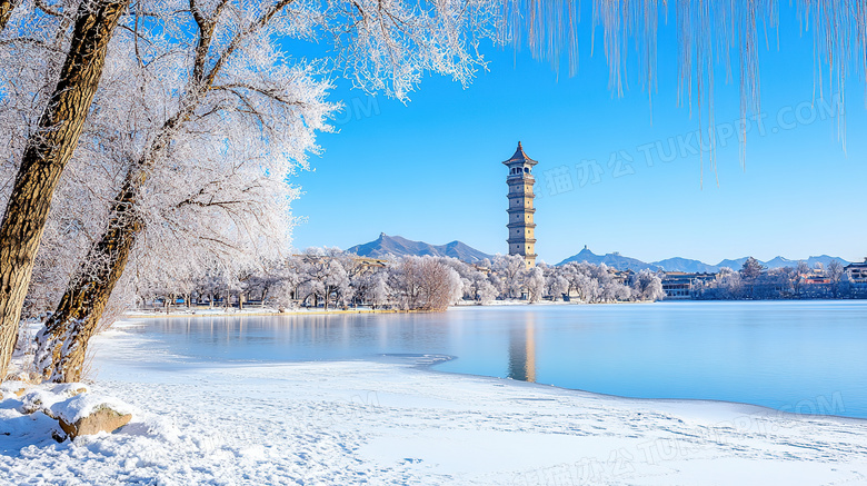 冬季旅游景区杭州西湖雪景概念图片